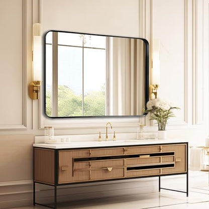 Black Bathroom Vanity Mirror Over Sink 40x30, Large Wall Rectangle Mirror
