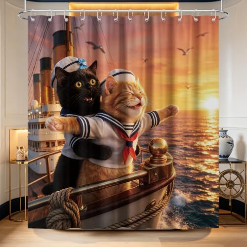 Extra Tall Shower Curtain XL Cute Orange Cat, 70 x 84 Inchs