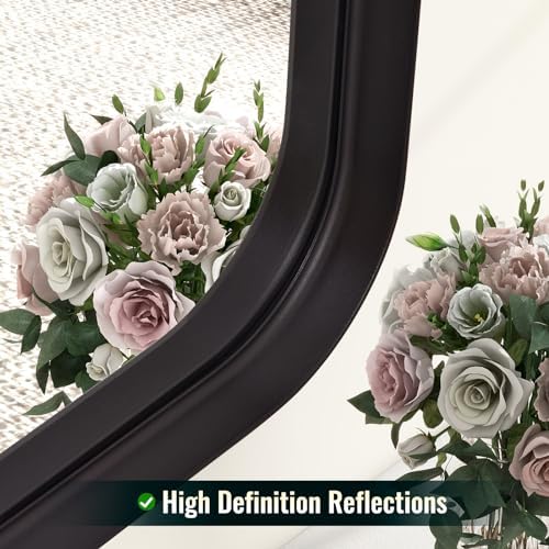 Easly 30"x40" Black Bathroom Mirror - Modern Mirror for Wall with Rounded Corners. Bathroom Mirrors for Vanity, Aluminum Alloy Framed Mirror Portrait or Landscape Hang, Rectangle Mirrors