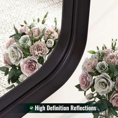 Easly 30"x40" Black Bathroom Mirror - Modern Mirror for Wall with Rounded Corners. Bathroom Mirrors for Vanity, Aluminum Alloy Framed Mirror Portrait or Landscape Hang, Rectangle Mirrors