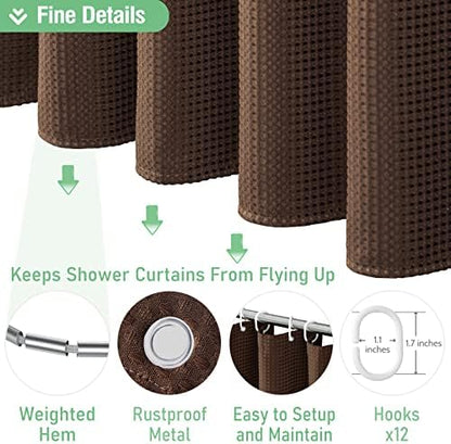 Dynamene Extra Long Waffle Shower Curtain 256 GSM Fabric 72x96 Brown