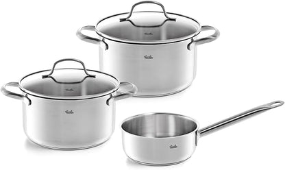 Fissler San Francisco 3-Piece Stainless Steel Saucepan Set, Pots with Glass Lid, Induction (2 Saucepans, 1 Saucepan) - Induction