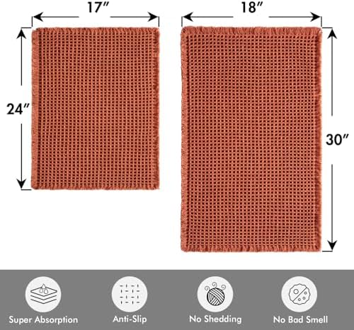 MIULEE Fall Orange Set of 2 Waffle Bathroom Rugs Boho Mat 17"x24"+18"x30"