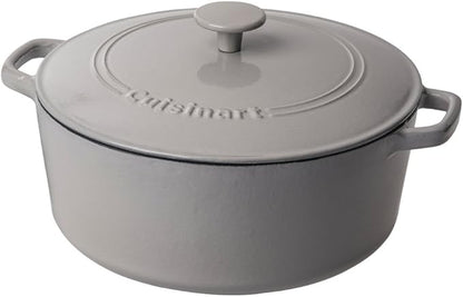 Cuisinart Chef's Classic Enameled Cast Iron Dutch Oven with Lid, Porcelain Enameled Interior, Oven Safe, Induction Compatible, 7-Quart, Round, Cool Grey