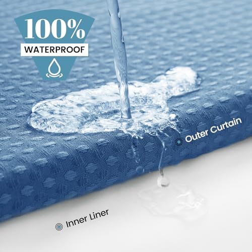 No Hook Waffle Shower Curtain with Snap in Liner Set, 71x74, Sky Blue