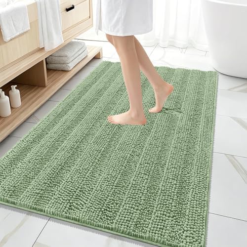 OLANLY Thick Large Bathroom Rugs 59x35, Chenille Bath Rugs, Sage Green