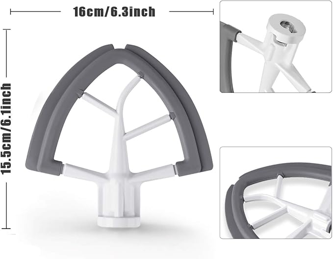 Flex Edge Beater for KitchenAid,Mixer Attachement Compatible With KitchenAid,Mixer Accessory,Fits Tilt-Head Stand Mixer Bowls For 4.5-5 Quart Bowls,Beater With Silicone Edges,Grey