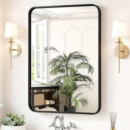 Sweetcrispy Bathroom Wall Mirror, 36x24 Inch Mirror for Over Sink, Black