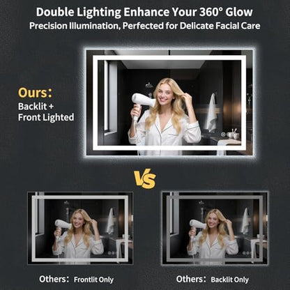 55"x36" LED Bathroom Mirror with Lights, Backlit+Frontlit, Anti-Fog
