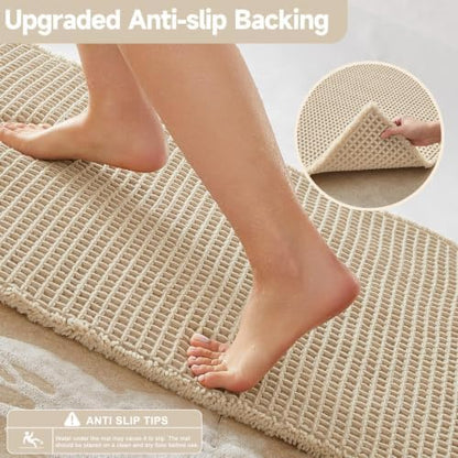 TYUU Waffle Bath Mat, Small Boho Bathroom Rugs Non Slip 24x16 Pale Beige