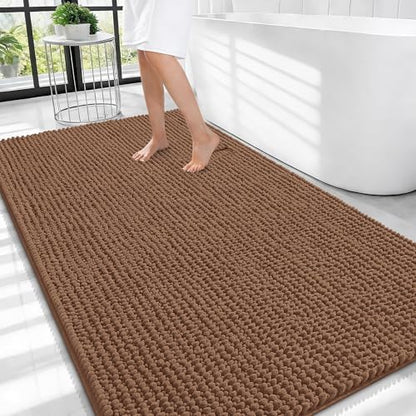 OLANLY Thick Chenille Large Bathroom Rugs 44x32, Absorbent Bath Mat, Mocha