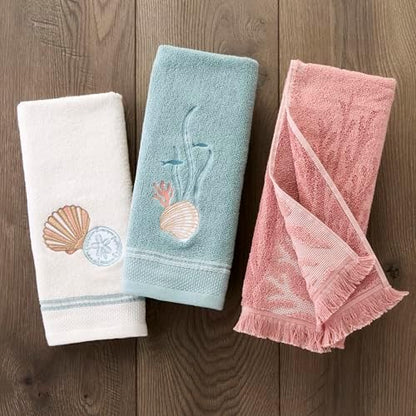 SKL Home Ocean Coral Sculpted Hand Towel Set-2pc, 100% Cotton, Coral