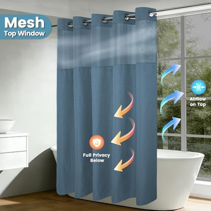 EUTXL Heavyweight No Hook Shower Curtain with Liner, Moonlight Blue, 54x80