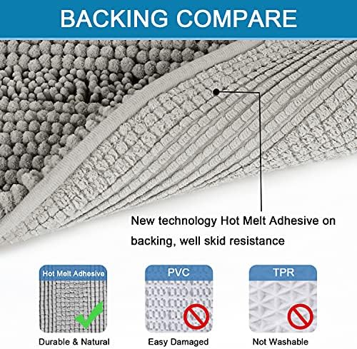 H.VERSAILTEX Bath Rugs for Bathroom Non Slip Bath Mats Extra Thick Chenille Striped Rug 20" x 32" Absorbent Non Skid Fluffy Soft Shaggy Washable Dry Fast Plush Mat for Indoor, Bath Room, Tub - Dove