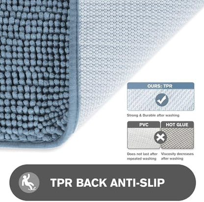 Small Bathroom Rug 12"x18" – Washable and Absorbent Bath Mat, Non Slip, Thick Soft Chenille Bath Rugs for Bathroom, Shower, Sink, Dog mat(Blue)