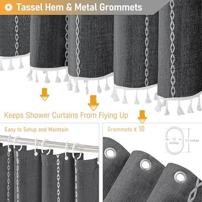 BTTN 54x78 Boho Farmhouse Linen Heavy Duty Shower Curtain, Charcoal Grey