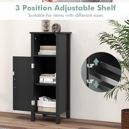 Giantex Narrow Bathroom Storage Cabinet with Adjustable Shelf (Black)