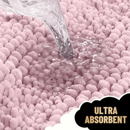 OLANLY Thick Small Bathroom Rugs 24x16, Soft Chenille Bath Rugs, Dusty Rose
