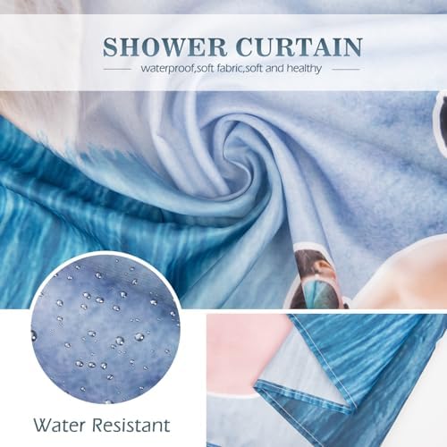 Aimego Funny Cat Shower Curtains for Bathroom - Cute Cool Ocean Cat with Weird Adults Beach UFO Fun Bath Shower Curtain Set with 12 Hooks for Adults Kids Bathroom Decor Accessories, 72"x72"