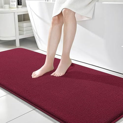 OLANLY Memory Foam Bathroom Runner Rugs 70x24, Absorbent Long Mat, Burgundy