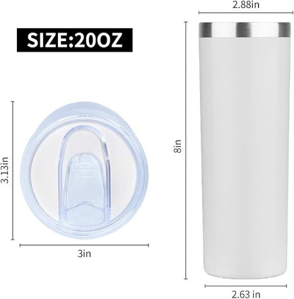 HASLE OUTFITTERS 20 oz Skinny Tumblers Bulk Set, Stainless Steel Insulated Slim Tumblers with Lids, Reusable Double Wall Travel Coffee Mugs, Durable Powder Coated Travel Water Cups(White, 4)