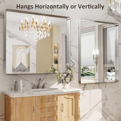 LOAAO 40X36 Inch Brushed Nickel Bathroom Mirror
