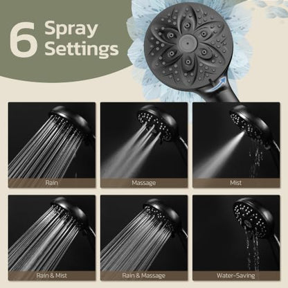 6-Setting Filtered Handheld Shower Head, JDO High Pressure Shower Head with Replaceable Filter Cartridge 4.7 Inch Detachable Showerhead for Chlorine Hard Water Removal, 59 Inch Stainless Steel Hose