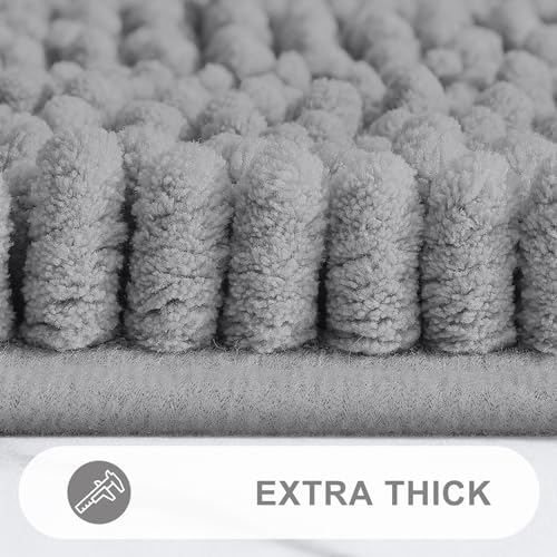 Grandaily Chenille Striped Bathroom Rugs 70x24, Extra Thick and Absorbent Bath Mats, Non-Slip Soft Plush Shaggy Shower Carpet, Machine Wash Dry, Bath Rug for Bathroom, Dark Gray