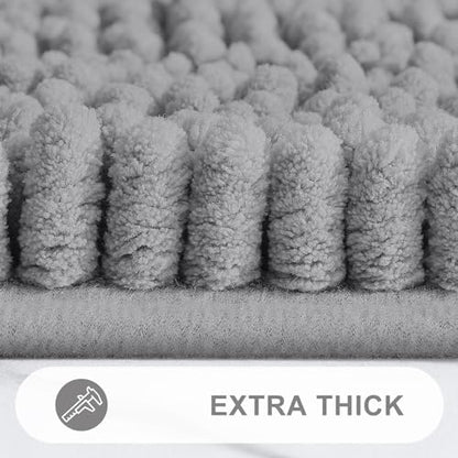Grandaily Chenille Striped Bathroom Rugs 30x20, Extra Thick and Absorbent Bath Mats, Non-Slip Soft Plush Shaggy Shower Carpet, Machine Wash Dry, Bath Rug for Bathroom, (Medium, Dark Gray)