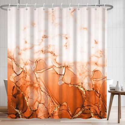 Burnt Orange Marble Long Waterproof Shower Curtain 72x78 inches