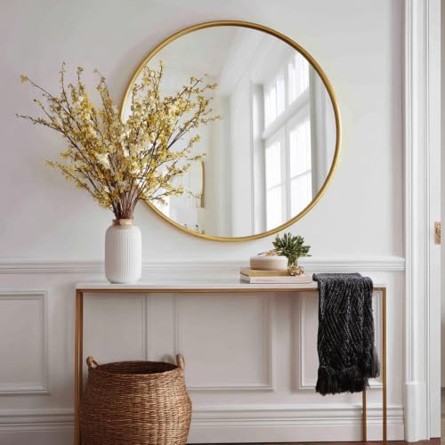 Sunniry Gold Round Mirror 40 inch, Gold Bathroom Mirror,Brushed Metal Frame