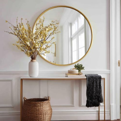 Sunniry Gold Round Mirror 40 inch, Gold Bathroom Mirror,Brushed Metal Frame