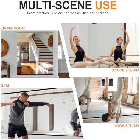 Delma Large Full Body Mirror for Yoga, Frameless Wall-Mounted Glass Panel (60"x25"-Black) 2PCS for Home, Garage, Bedroom & Bathroom