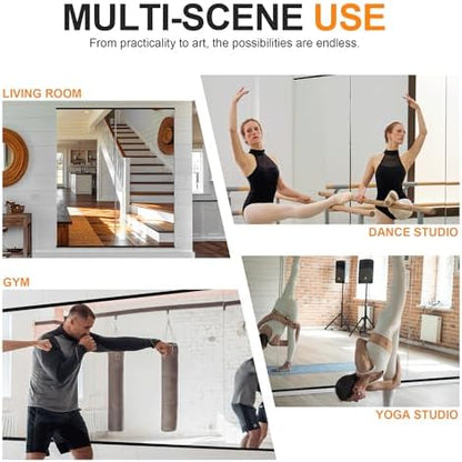 Delma Large Full Body Mirror for Yoga, Frameless Wall-Mounted Glass Panel (60"x25"-Black) 2PCS for Home, Garage, Bedroom & Bathroom