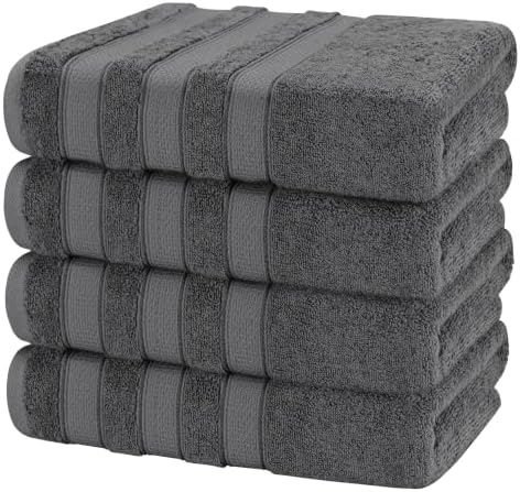 American Soft Linen Salem 100% Cotton Turkish 4 Piece Bath Towels for Bathroom, 600 GSM Soft Absorbent Quick Dry Bath Towel Set, Dark Gray