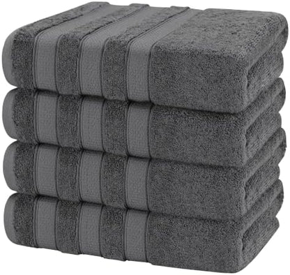 American Soft Linen Salem 100% Cotton Turkish 4 Piece Bath Towels for Bathroom, 600 GSM Soft Absorbent Quick Dry Bath Towel Set, Dark Gray
