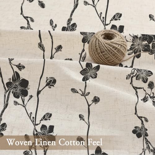 Gibelle Black Farmhouse Linen Shower Curtain, Boho Floral Fabric, 72 x 72