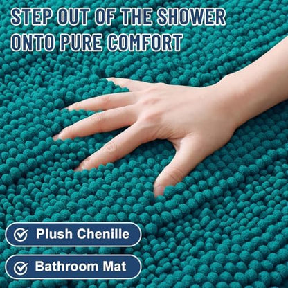 Grandaily Chenille Striped Bathroom Rugs 36x24, Extra Thick and Soft Absorbent Bath Mats, Rubber Backing, Plush Shaggy Shower Carpet, Machine Wash Dry, Bath Rug for Bathroom, Deep Lake