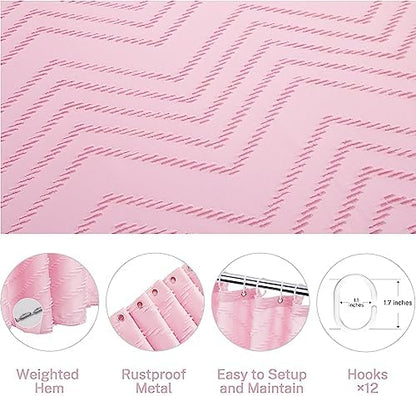 Siiluminisoy Pink Extra Long Boho Shower Curtain Pink Woven Fabric 78 in Shower Curtain, Tufted Chevron Striped, 72 x 78, Modern Chic Textured Minimalist Cute Shower Curtain for Bathroom