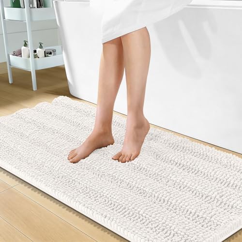 OLANLY Thick Bathroom Runner Rugs 47x24, Soft Chenille Bath Rugs, Ivory