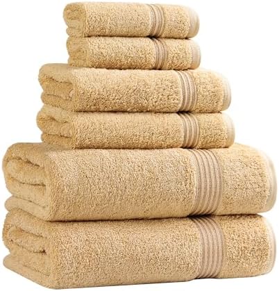 Superior Luxury Cotton Bath Towel - 6 Piece Set, Premium Egyptian Cotton Towels, Gold