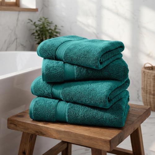 Superior Egyptian Cotton Plush & Absorbent, Bath Towel Set of 4, Teal