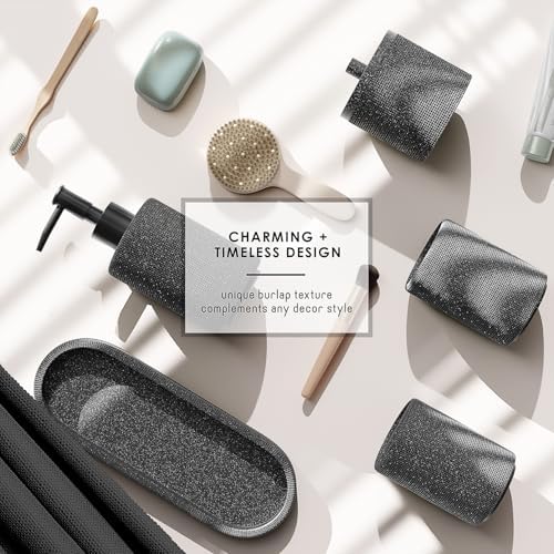 Clara Clark Bathroom Set - Coal Black Bathroom Accessories Set, 19PC Bathroom Accessory Set, Bathroom Sets with Shower Curtain Set, Soap Dispenser & Toothbrush Holder