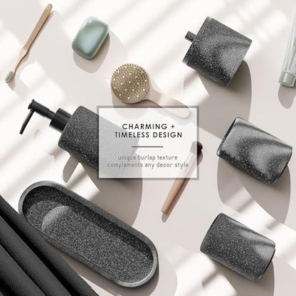 Clara Clark Bathroom Set - Coal Black Bathroom Accessories Set, 19PC Bathroom Accessory Set, Bathroom Sets with Shower Curtain Set, Soap Dispenser & Toothbrush Holder