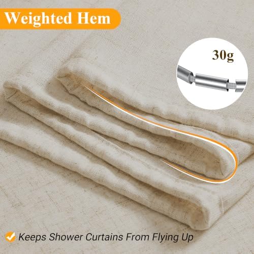 Naturoom Linen Shower Curtain 84 Inch Long for Bathroom Vanilla 1 Panel