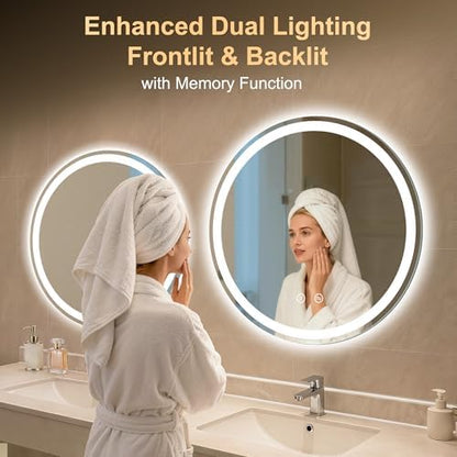 36 Inch Round LED Bathroom Mirror with Lights, Circle Lighted Vanity Mirror