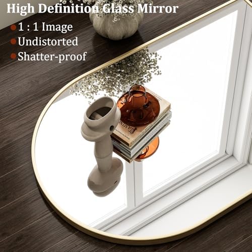 HARRITPURE Arched Wall Mirror 24"x36" Gold Metal Frame Vanity Mirrors