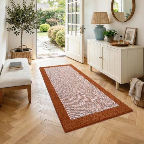 48x24 Bathroom Rugs Non Slip Washable, Soft Absorbent Bath Mat Coral Orange