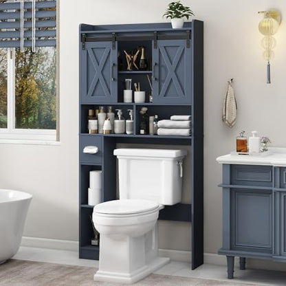 Vabches Over The Toilet Storage Cabinet with Sliding Doors, Blue