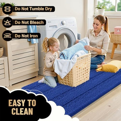 OLANLY Thick Bathroom Rugs 30x20, Chenille Striped Bath Rugs, Royal Blue